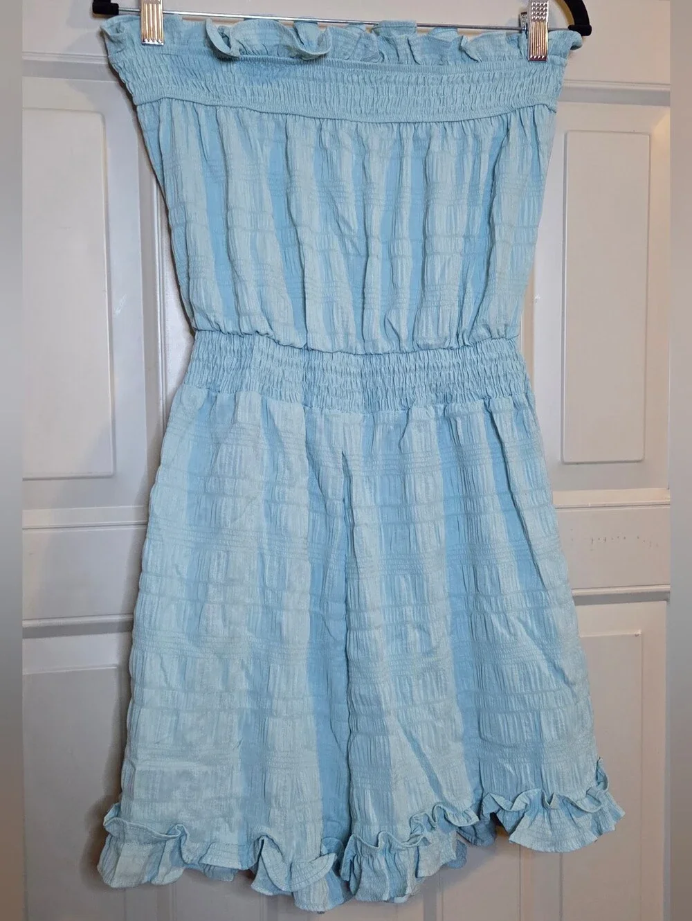 NWT Dipped Shop - Light Blue Strapless Ruffle-Hem Romper